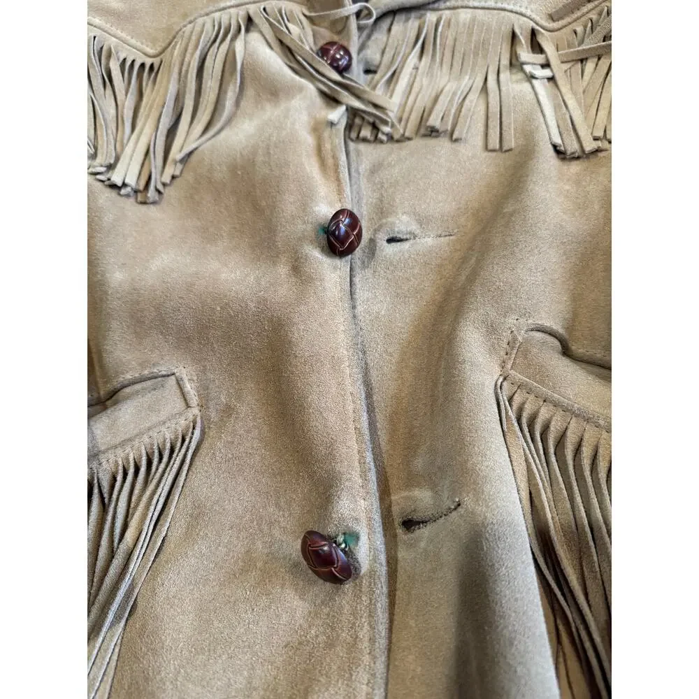 Vintage Sears The Leather Shop Leather Fringe Jacket Brown USA Western - Picture 4 of 16